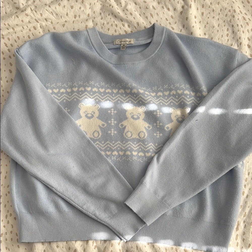 Light Blue Sweater with Bear Pattern